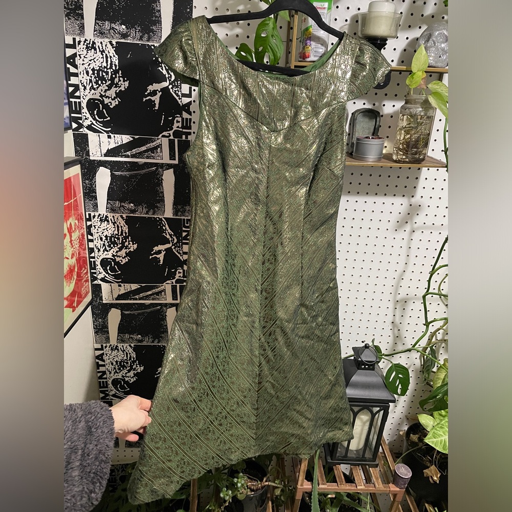 Christopher Deane Green and Gold Metallic Cocktail dress